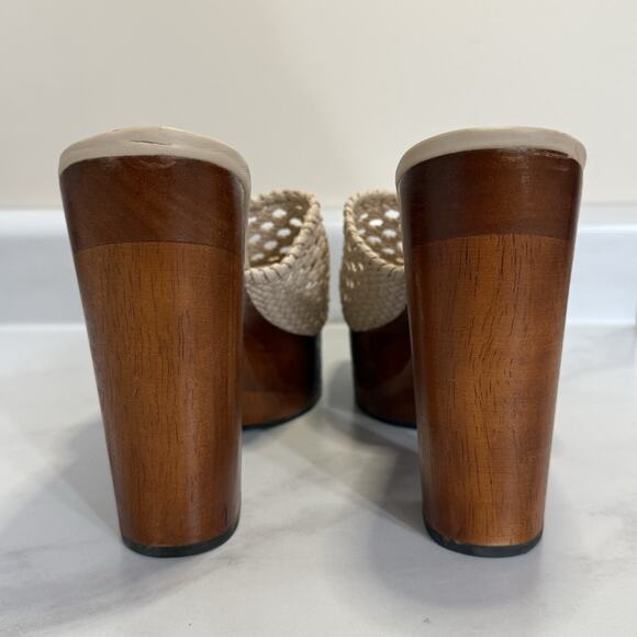 Veronica Beard Guadalupe Wooden Heel Mules Women’s Size 11M Shell Woven Leather - Picture 4 of 12